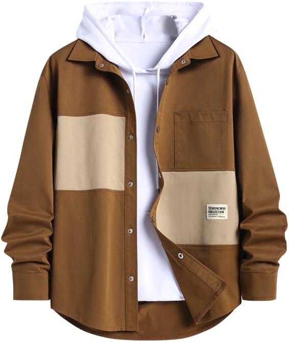 ZAFUL Men's Solid Color Flap Pocket Single Breasted Woolen Blend Coat Turn Down Collar Long Sleeve Jacket