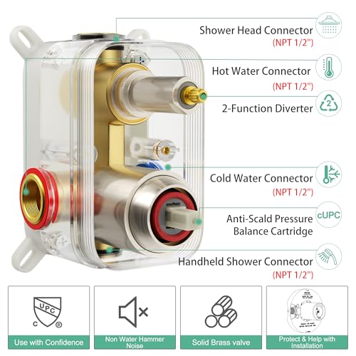 Image of SR SUN RISE Shower Faucet - 12 Inch Multifunctional High Pressure Shower Head System with Handheld Shower Head Fixtures - Valve Included - Brushed Nickel