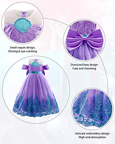 Keaiyouhuo Mermaid Lace Princess Girls Dress Cosplay Fancy Costume Kids Birthday Party Dress + Red Wig #TOP3