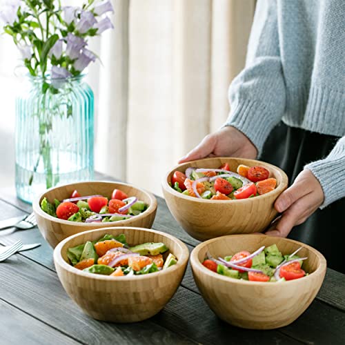 Avami Bamboo Collection Wood Salad Serving Bowl 6.4 Inches Set Of 4 Eco-Friendly And Perfect For Salad, Food, Vegetables And Fruit. #TOP4
