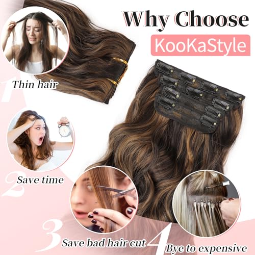 Image of KooKaStyle Wavy Clip in Hair Extensions 16 inch Balayage Dark Brown to Chestnut