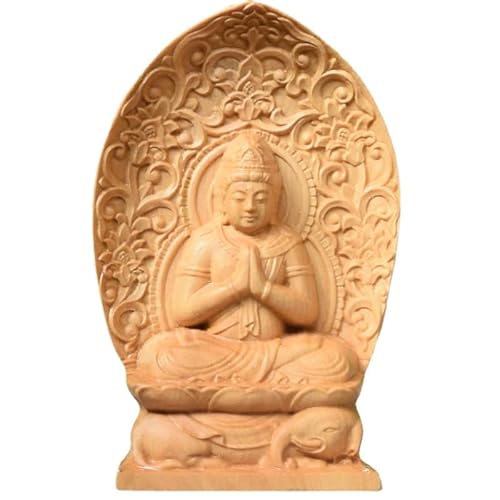仏像 開運十二干支お守り本尊【ミニ型仏壇仏像 柘植木彫り】 置物 彫刻仏像 守り本尊 ツゲ 木彫仏像 (高さ約7cm)車載置物 開運祈願 厄除け (普賢菩薩)