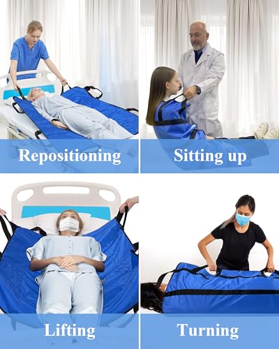 SPRING SEAON Patient Positioning Bed Pad with Handles – Transfer & Slide Sheet for Elderly Care, Waterproof Washable Draw Sheet for Hospital or Home Use, 46.5\" x 38.5\", 400 LBS Support,Blue - Thumbnail 3