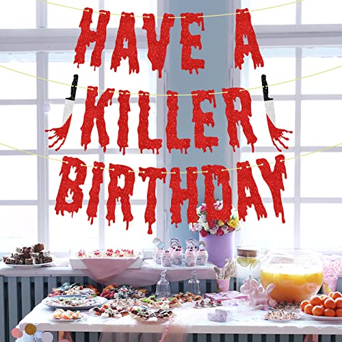 Have A Killer Birthday Banner, Halloween Horror Themed Zombie Vampire Party Bloody Hanging Decor #TOP5