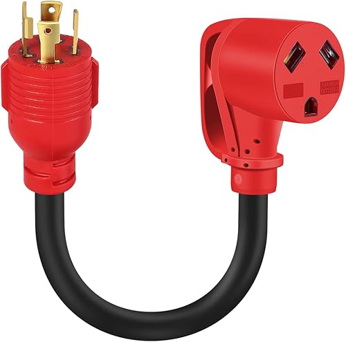 Cable adaptador de generador RV de 4 clavijas a 30 amperios con mango de agarre, L14-30P Twist Lock macho a TT-30R hembra, 1 pie 10AWG STW disponible en Yaxa Colombia