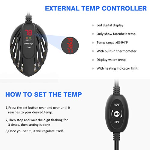 Orlushy Mini Aquarium Heater 100W,Small Fish Tank Heaters with LED Digital Temperature Display and External Temperature Controller for Betta Frogs Newts Turtles(100W)