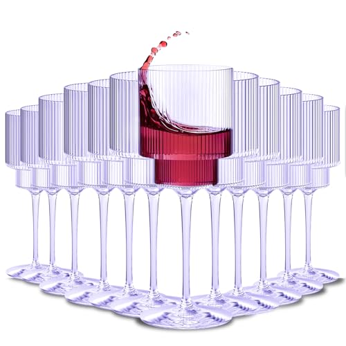 Lueumxc Plastic Goblets Wine Glasses - 12Oz Acrylic Wine Glasses Origami Unbreakable Clear Plastic Cocktail Glasses Recyclable Shatterproof Reusable Wine Cups for Parties & Weddings (Purple 1)