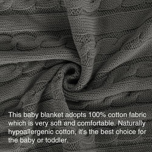 Image of NTBAY 100% Pure Cotton Cable Knit Toddler Blanket, Super Soft Warm Breathable 30x40 Baby Blanket for Crib, Stroller, Nursery, Travel, Newborn, 30x40 Inches, Grey