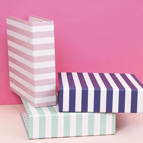 Miniatura 5 de Craftelier - Álbum de cartón forrado con patrón de rayas (6" x 8") Sistema de 2 anillos en D metálicos dorados Cubiertas duras y resistentes