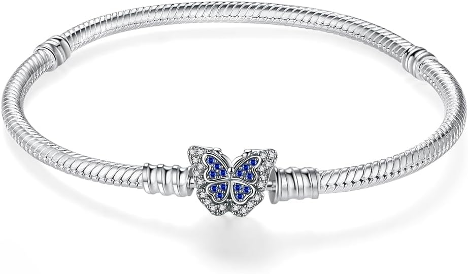 MICOO 925 Sterling Silver Snake Chain Butterfly Charms Bracelet, Evil Eye Bracelet with 5A Cubic Zirconia Bracelets for Women Birthday Gifts