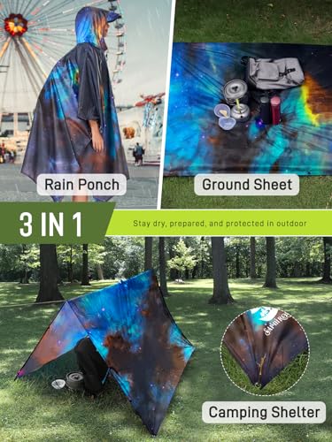 Image of SaphiRose Extra Thick Hooded Rain Poncho Double Layer Waterproof Raincoat Jacket for Men Women Adults