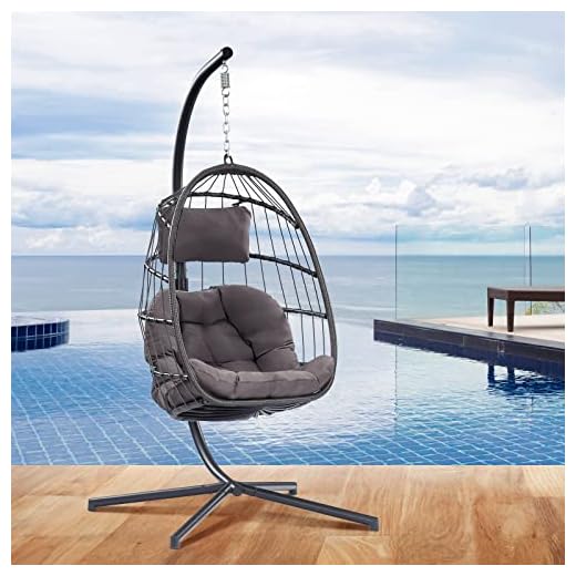 Egg Chair with Stand - Patio Rattan Wicker Hanging Swing Egg Chair Hammock Chair for Indoor Outdoor Bedroom Garden - Aluminum Steel Frame and UV Resistant Cushion 350LBS Capacity (Dark Grey)
