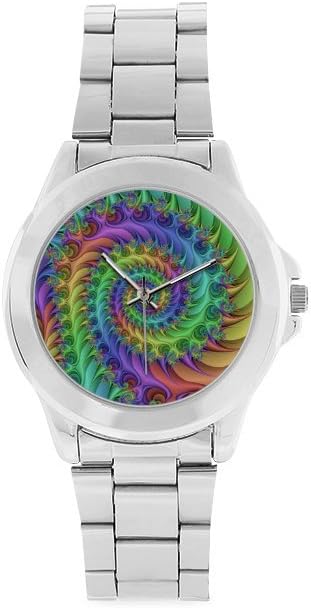 Halloween's Day Rainbow Color Tie Dye SpiralUnisex Leather Strap Watch