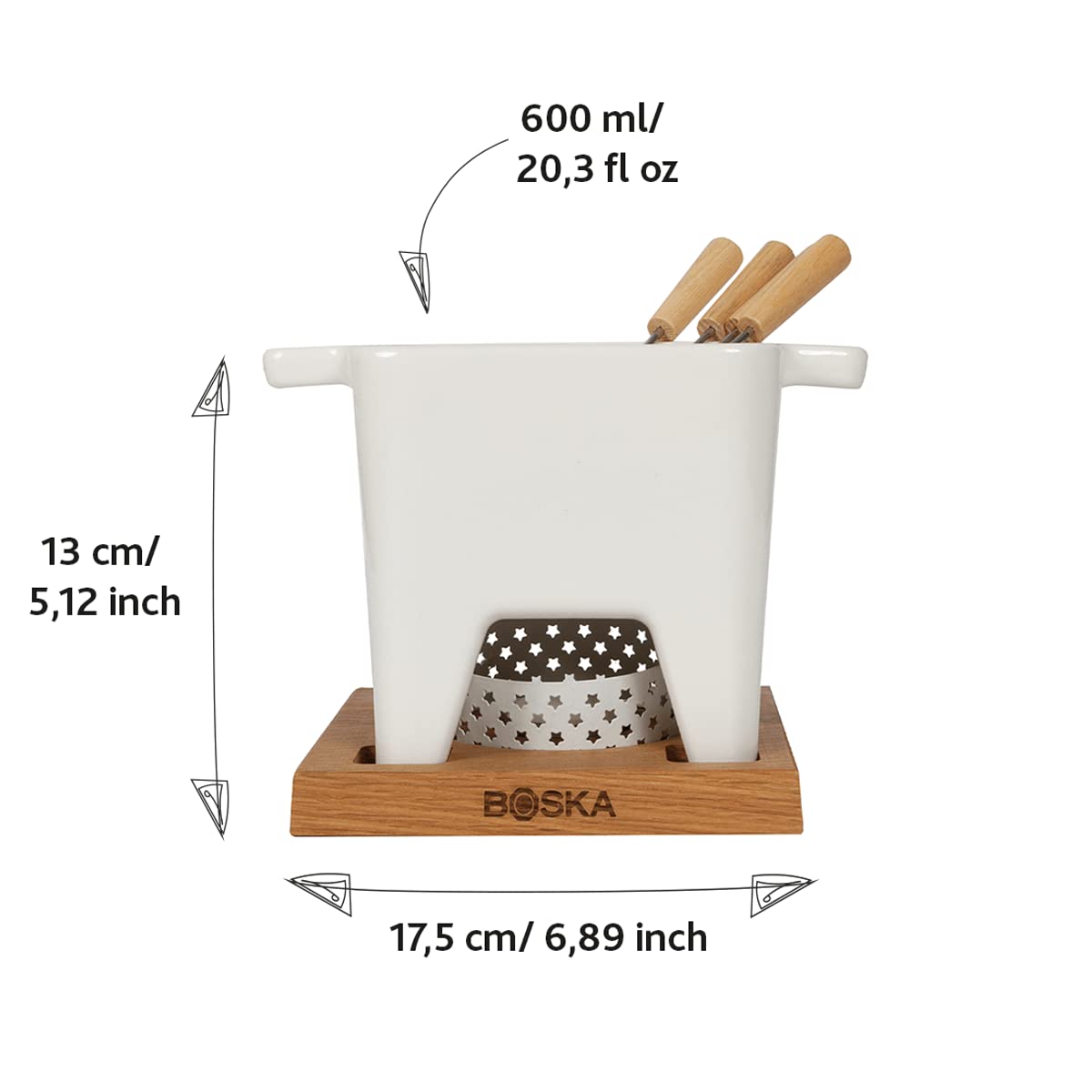 Boska Bourguignonne Tapas Bianco L/Per la bourguignonne & delle salse/Set da bourguignonne piccolo/Con base e lumino/Adatto per il microonde e la lavastoviglie / 600 ml