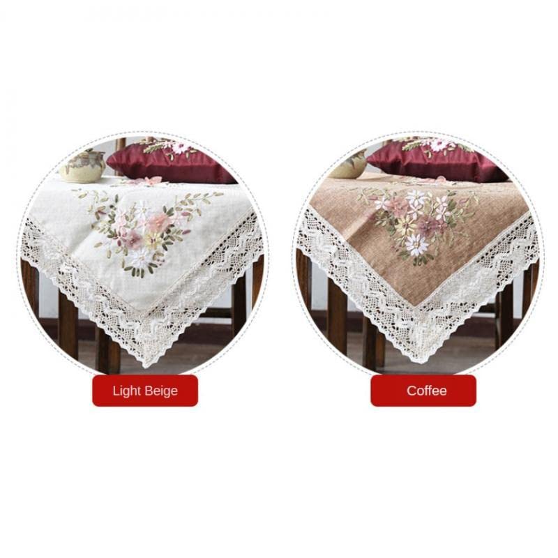Image of Generic Printed Stamped Cross Stitch Tablecloth Kit for Embroidery, White, Linen, 90x90cm