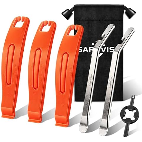 SARDVISA Bike Tire Levers| 3-Pcs Ultra Strong Tire Levers & 2-Pcs Stainless Steel Tire Spoons, Bike Tire Removal Tool for Road or Mountain Bike Tires, Must Have Bike Tire Tool in Bike Tire Repair Kit Cover