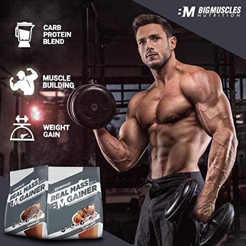 Image of Bigmuscles Nutrition Crude Whey 1kg, Whey Protein Concentrate 80%, 24g Protein, 5.5g BCAA, 4 g Glutamine & Bigmuscles Nutrition Real Mass Gainer [Chocolate], 1000 Calories Per Serving 10 Servings