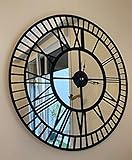Large Mirrored Wall Clock For Home Decor - Modern Wall clock with Wood Frame Big Silent Non Ticking