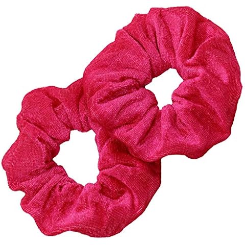 Kenz Laurenz Scrunchies for Hair - 2 Velvet Hair Ties for Women Girls Hair Elastics Ponytail Holder Scrunchy Girl Accessories Elastic Hair Bands Scrunchie Pack (Hot Pink) Cover