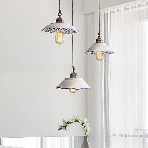 Miniatura 4 de MARURY Lámpara colgante de techo, luz colgante de porcelana azul y blanca, lámpara clásica de cerámica pequeña ajustable para cocina, isla,