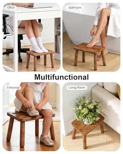 QIANBAIYI Kleiner Holzhocker, Stabiler Massivholzhocker 35 x 23.5 x 23.5 cm, Tragbarer Hocker für Kinder Erwachsene Wohnzimmer Badezimmer Küche Garten Angeln （Zwei rutschfeste Aufkleber beigefügt）