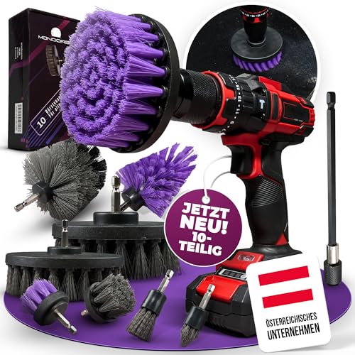 Bürstenaufsatz für Akkuschrauber 10-teilig – Drill Brush Reinigungsbürste – Bad, Küche, Auto, Fliesen, und mehr. I Reinigungsbürste Akkuschrauber I Bürstenaufsatz Bohrmaschine MONDOASE