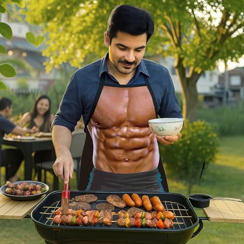 MUNSKT Kochschürze Lustig,Sexy Kochschürze für Männer,Lustige Muskel, Schürze Wasserdichte für Party Costume Grill (Flache Unterhose)