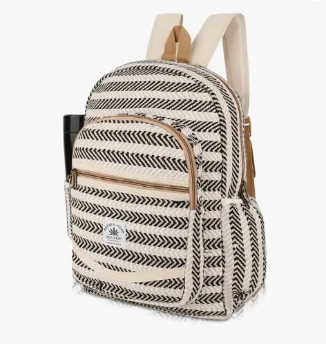 Sic Mundus Handcrafted 100% Hemp Backpack Multicolor Boho Rucksack for Men & Women | Eco-Friendly, Handwoven College Bag with Front Pocket & Side Pouch | Travel & Casual Use (Black)-picture-34