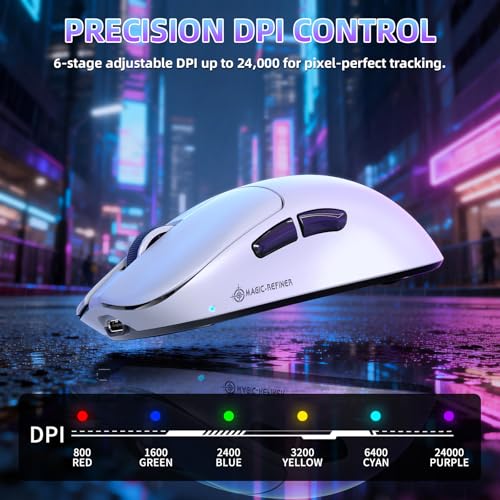 Image of MAGIC-REFINER AJ199 49g Superlight Wireless Gaming Mouse,BK3633 Tri-Mode BT /2.4G Wireless /Wired Mouse,24000 DPI,1000Hz Polling Rate,600mAh,Med Hand Size,5 Programmable Buttons for PC /Mac,White