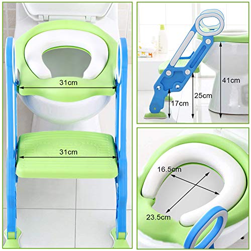 Ejoyous Toiletbril voor kinderen, in hoogte verstelbaar, opvouwbare toilettrainer met ladder en handgrepen… - Afbeelding 5
