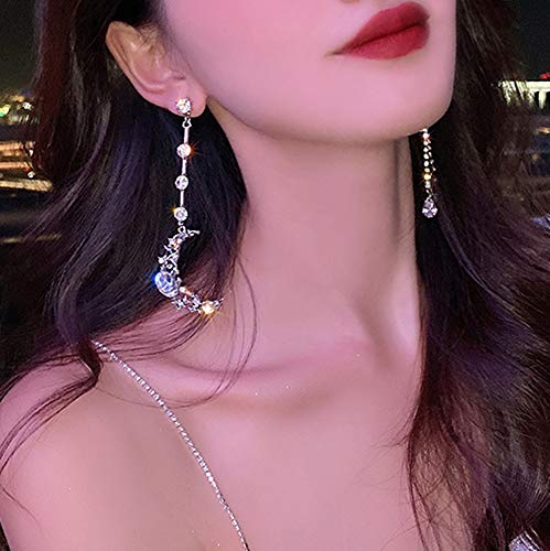 Missgrace Dainty Rhinestones Asymmetry Tassel Moon Earrings Set Earrings Layered Dangle Hoop Stud Jacket Statement Earrings For Women And Girls (Pattern 5) #TOP2