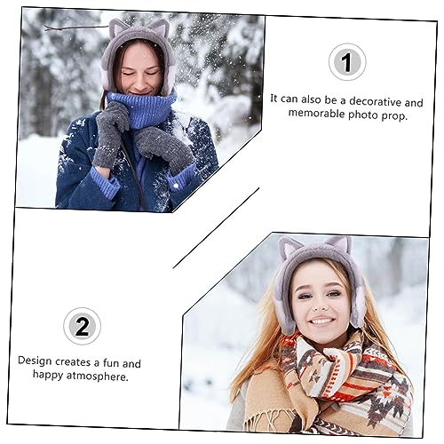 NOLITOY 2pcs Creative Cat Ear Earmuffs for Women Plush Ear Warmers with Unique Cat Design Soft and Comfortable for Winter Use Gray and Beige3