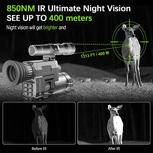 Wifi Digital Night Vision Scope For Rifles, 1313Ft Night Vision Monocular For Hunting, Ir Focus Adjustable, Save Photos & Videos, With 850Nm Ir Illuminator, Red Dot, 4X Optical Zoom #TOP1