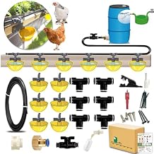 Complete Set Pipeline Automatic Chicken Waterer System, Innovative Quick-Connect Water System with Large Size Water Cups Removable and Washable, 18ft Pipeline and Float Valve Yellow, 6Cup