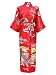 Swhiteme Women's Kimono Robe, Long, One Size, Geisha, Red