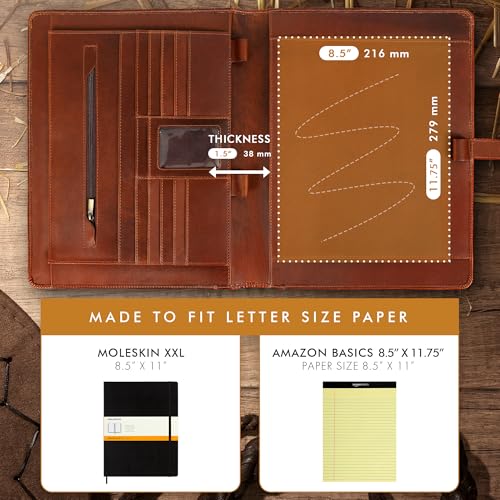ELIZO Leather Portfolio Padfolio Leather Binder Folder for Men and Women Professional Business Portfolio Organizer Men and Women Antique Letter Strap by ELIZO - Image 3