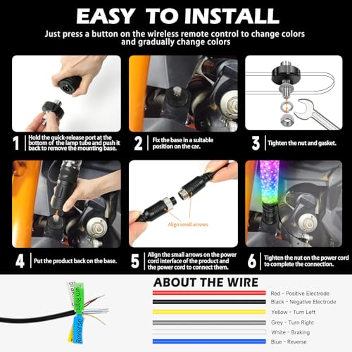 DEERMOTO 2PCS 2FT Fat Whip Light with Warning Light Spiral RGB LED Whip Lights with APP&Remote Control,Chasing Lighted Antenna Whips for UTV ATV Can-Am X3 RZR Can-Am Polaris Buggy Jeep Offroad (2ft)