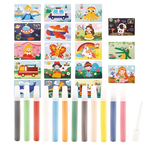 Nurila Sandbilder Kinder, Sandbilder Kinder ab 8, Sandmalerei, 12 Farbsande Sandbild, 18 Sandbild Malkarten und ein Bürste, Sand Painting für Geeignet für die DIY-Malerei Gemäldekreation von Kindern