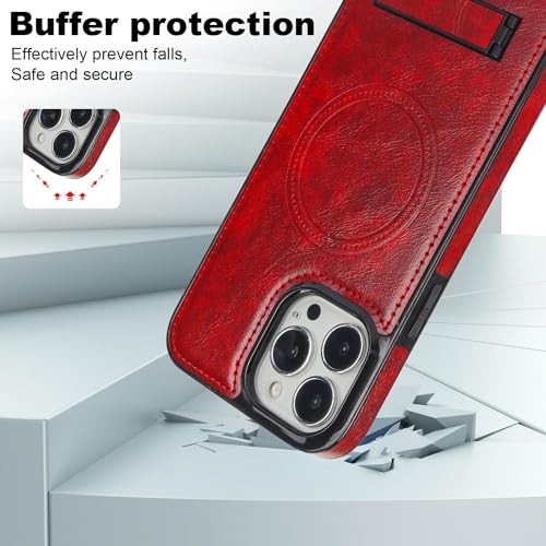Coque iPhone 13 Pro Max cuir bordeaux compatible charge sans fil MagSafe et béquille intégrée