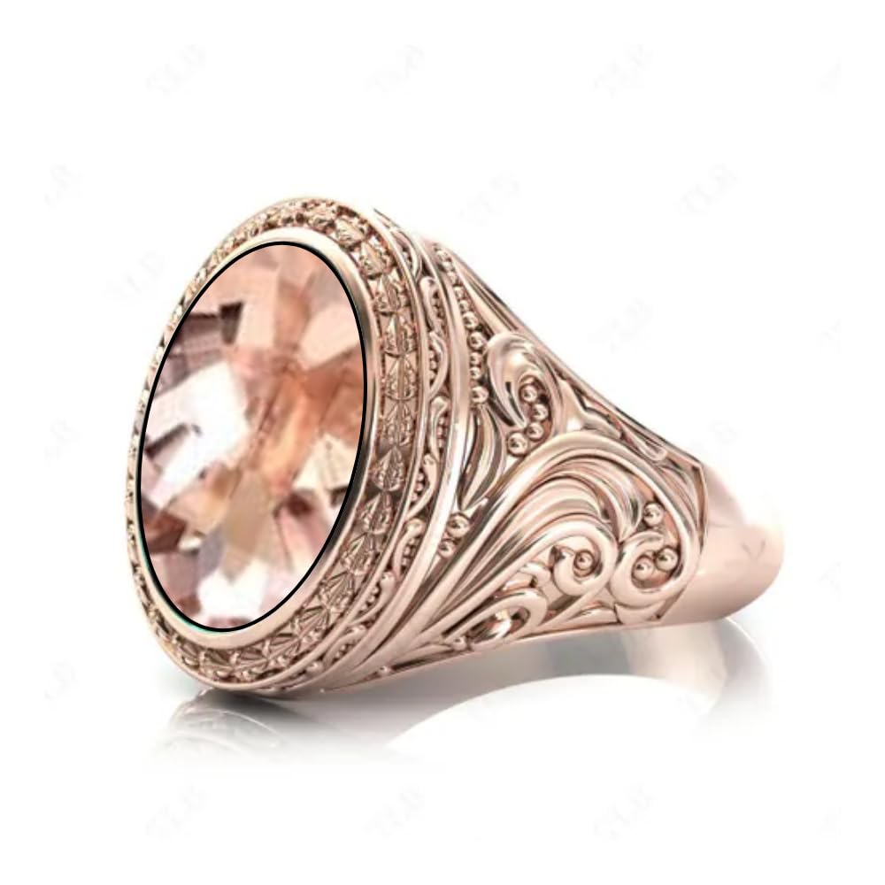 Gemstone Wedding Signet Ring For Men 18K Gold Gemstone 10Ct - 17x12mm With Genuine Moissanite Ring Unique Men Engagement Ring (Morganite)