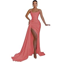 Womens Mermaid Satin Prom Dresses Long Ball Gown Corset Formal Dress Evening Party Gown with Slit