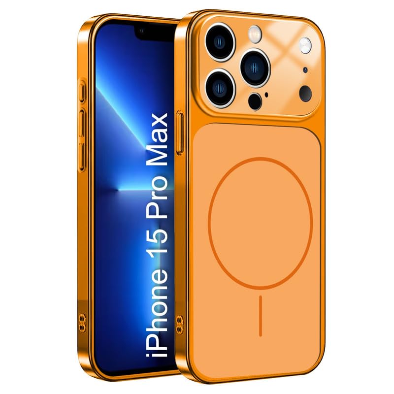 Image of LuxuryKase Converter Case for iPhone 15 Pro Max | Premium Protective MagSafe Cover | iPhone 17 Pro Series Style Design | in Built Camera Guard | Wireless Charging Compatible - Orange