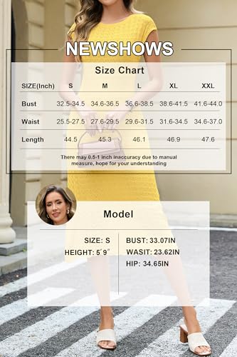 Image of Newshows Women's Hollow Slim Summer Fall Church Work Casual Sweater Dress | Machine Washable Knit Sweater Fabric, Hollow Design, Bell Sleeve, Business Casual, Church Teacher Outfits, Modest Dress