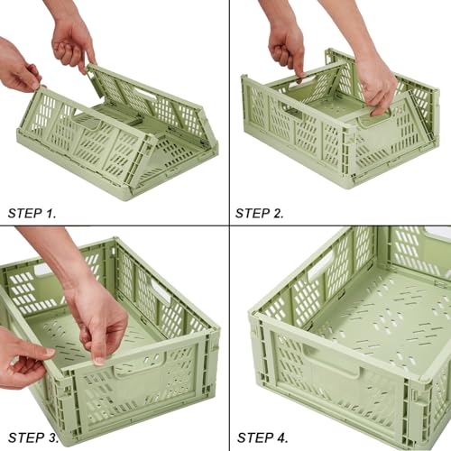 Tuevob Regalkörbe 4 Set Plastik Lagerkisten Faltbar Aufbewahrungsboxen Küche Schubladeneinsätze Stapelbare Regal Körbe Lagerkästen Transport boxen Schrankbehälter Cubes Home Office Schlafzimmer- Grün