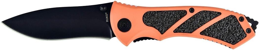 RUKO RUK0061BZ 3-1/4" Folding Blade Hunting Knife in Blaze Orange Handle
