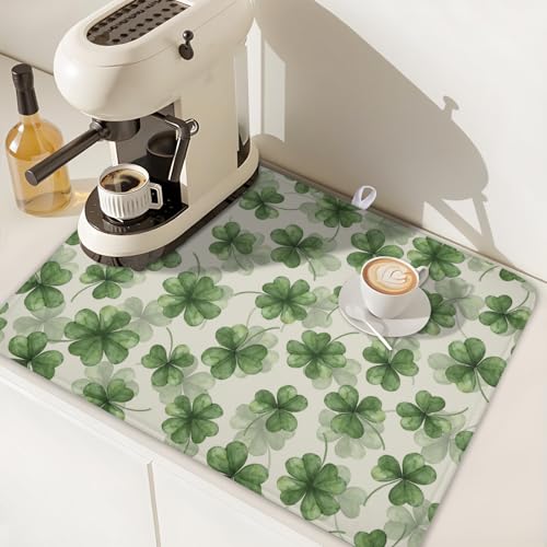 St Patrick's Day Green Clover Dish Drying Mat for Kitchen Counter Spring Holiday Watercolor Lucky Shamrock Drying Mat 18x24 Inch Absorbent Dish Drainer Mat Kitchen Accessories by Kawani - Image 7