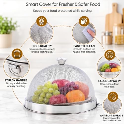 Image of Glossy Steel Lids for Utensils with Knobs | Melt-Free with a Good Gripsteel Lid for Kadai and Other Utensils | Round, Rust Resistant Steel (Dome Lid, Net - Regular Size)