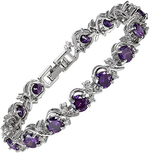 RIZILIA Blossom Tennis Bracelet [18cm/7inch] with Round Cut Gemstones CZ [6 Colours Available] in 18K White Gold Plated, Simple Modern Elegance