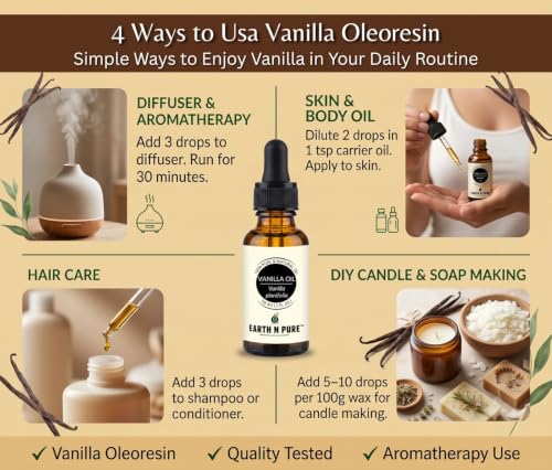 Image of Earth N Pure Vanilla Essential Oil Natural & Therapeutic Grade | for Skin, Face, Hair, Candle, Diffuser and Essential Oil for Home Fragrance 15 ML