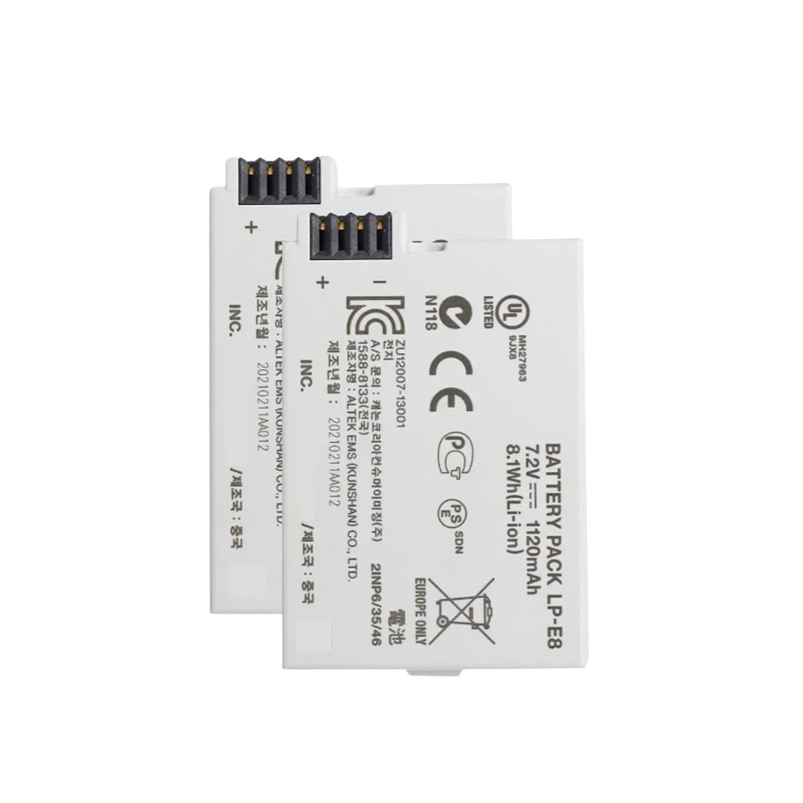 Batterie LP-E8 pour Canon EOS 600D 700D 550D - Lot de 2 batteries 1120mAh pour appareil photo